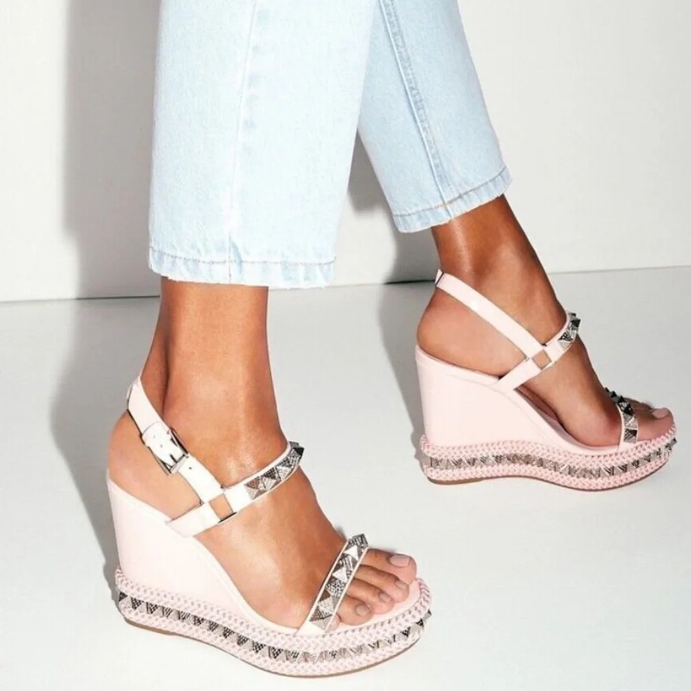Christian Louboutin Pyraclou 110 Poupee Pink Platform Wedge Sandal Heel 39, 8us - Picture 3 of 3